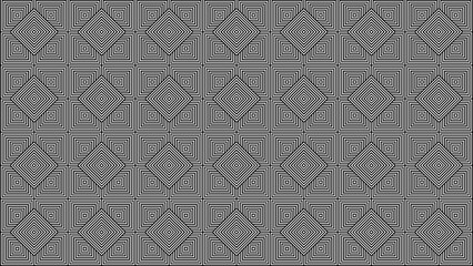 Black and white geometric seamless pattern with concentric squares and diamonds, creating a striking optical illusion background in a minimalist abstract style. © Juanpa Duque