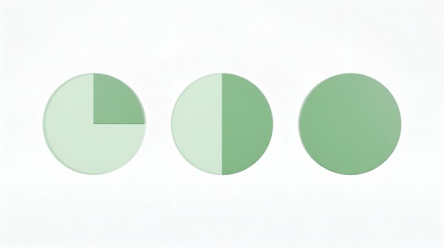 Three green pie charts showing different percentages of growth on clean white background