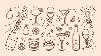 Celebration Drinks Hand Drawn Icon Set for Party Invitations © AnwarHosan