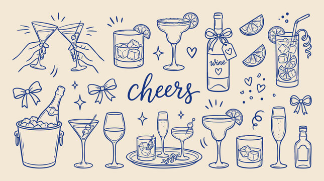 Cocktail Party Drink Icon Set for Celebration Vector