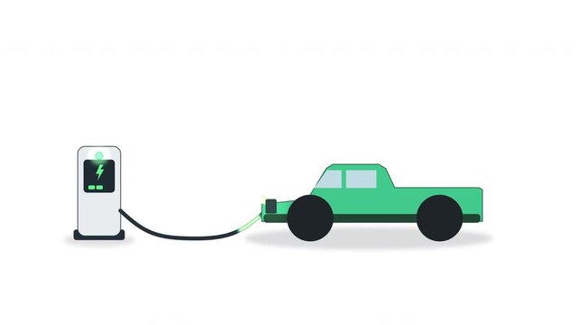 Modern electric SUV pickup truck charging at station, plug connected, clean energy transport, futuristic vehicle power