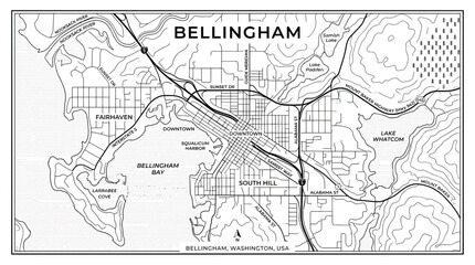 Obraz premium Minimalist city map of bellingham washington showing streets and bay