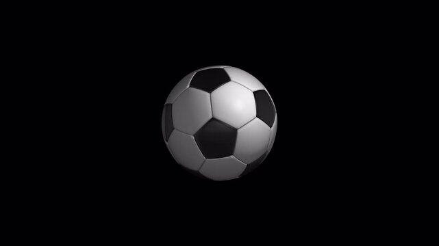 サッカーボール、またはフットボールがスローモーションで縦に回転する、4K画質、背景透過のループ映像素材