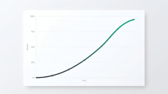 S-curve growth chart showing percentage increase over time on white paper presentation slide