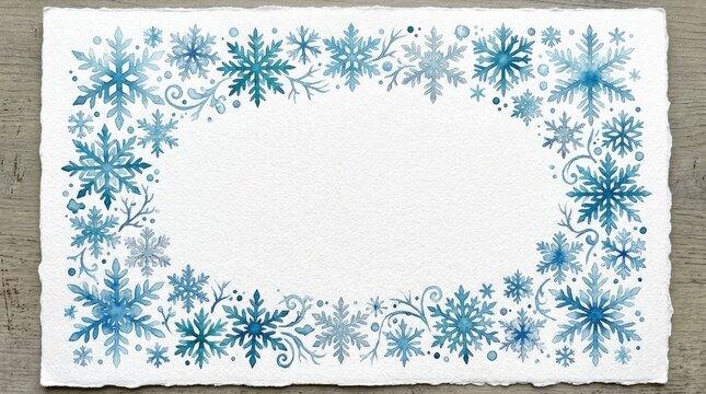 Blue and green snowflakes border frame