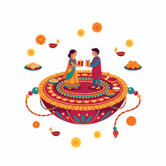 Fototapeta premium Premium surreal Raksha Bandhan vector illustration featuring festive thread decorations and cultural symbols with elegant copy space for celebratory greeting card design