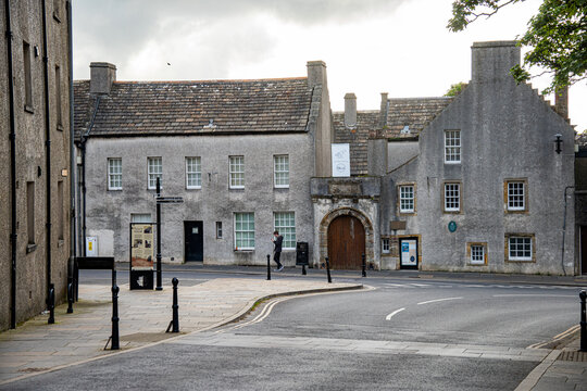 Street and buildings in the Old Town area near the harbor, in Kirkwall, Orkney Islands