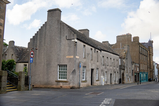 Buildings in the Old Town area near the harbor, in Kirkwall, Orkney Islands