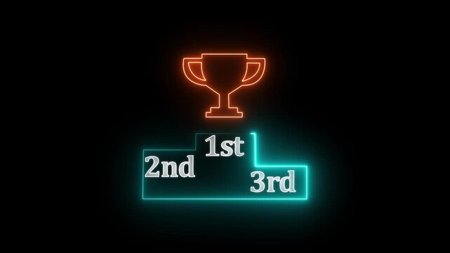 Neon line winner podium with 1st, 2nd, and 3rd place icon animation with blue and pink color on a black background pedestal appearance 4k motion design animation for web.