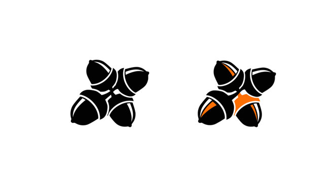 Black and orange four leaf clover icons set.