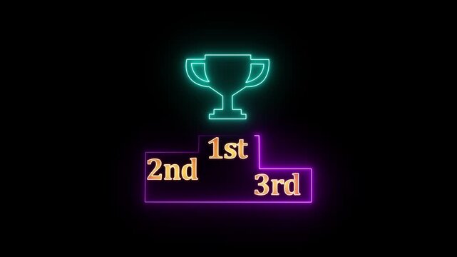 Neon line winner podium with 1st, 2nd, and 3rd place icon animation with blue and pink color on a black background pedestal appearance 4k motion design animation for web.