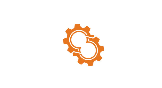 Orange gear icon with interlocking cogs design.