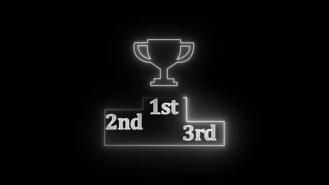 Neon line winner podium with 1st, 2nd, and 3rd place icon animation with blue and pink color on a black background pedestal appearance 4k motion design animation for web.
