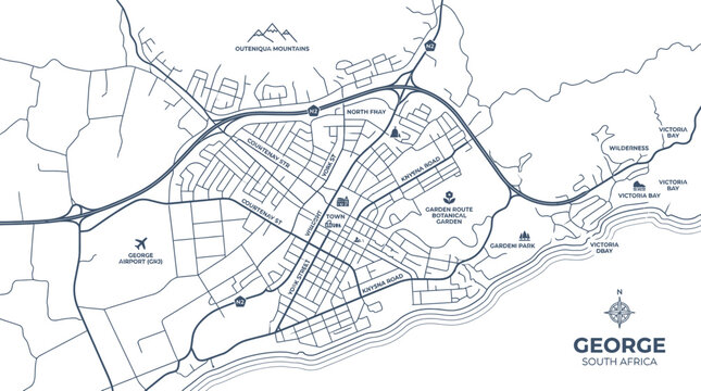 George south africa minimalist city map with streets and landmarks