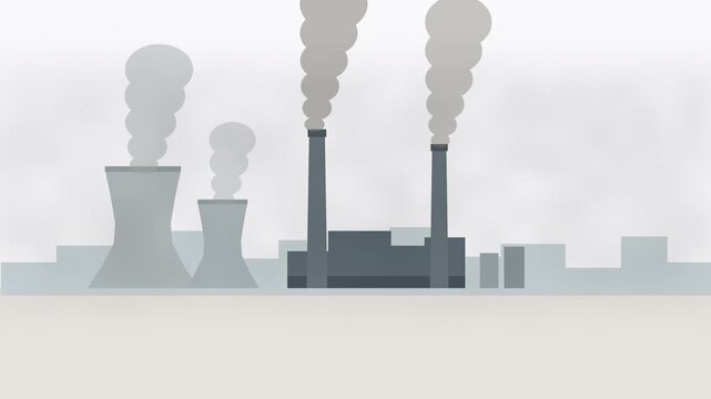 Polluting electric energy industrial power plant station buildings emitting smoke into atmosphere vector animation