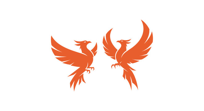 Two orange phoenix birds in flight silhouette.