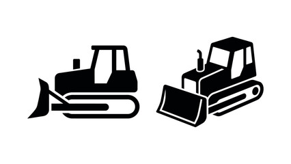 Construction equipment vector illustration two black bulldozer icons for industrial designs © vector artist