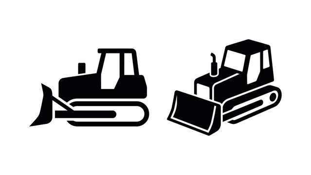 Construction equipment vector illustration two black bulldozer icons for industrial designs