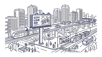 Obraz premium Modern urban infrastructure with public transport and skyscrapers