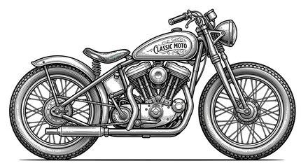 Vintage custom bobber motorcycle in retro engraved line art style © veldar