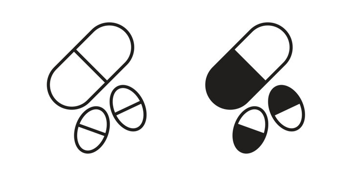 Medicine tablet icon thin line pictograms group