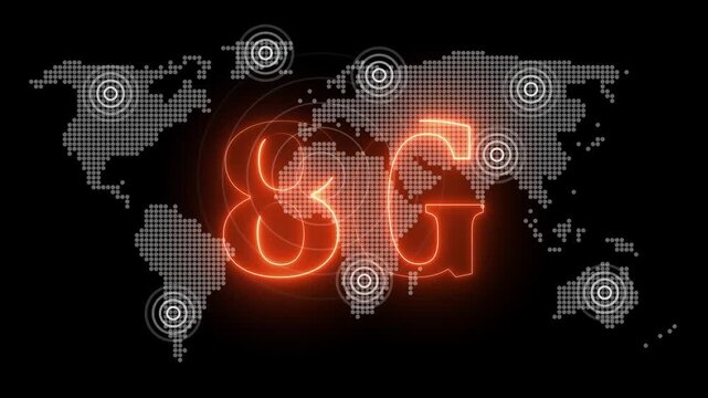8G Network Technology Glow Animation on Digital World Map &ndash; Futuristic Data Transfer Concept. Global Connectivity Lines on Digital World Map &ndash; Data Transfer and Networking Visualization. 4K video