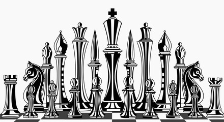 Complete Set of Chess Pieces Arranged on a Board © kiki__