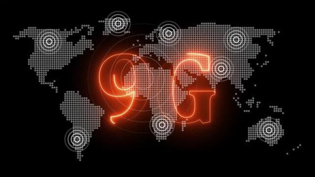 9G Network Technology Glow Animation on Digital World Map &ndash; Futuristic Data Transfer Concept. Global Connectivity Lines on Digital World Map &ndash; Data Transfer and Networking Visualization. 4K video