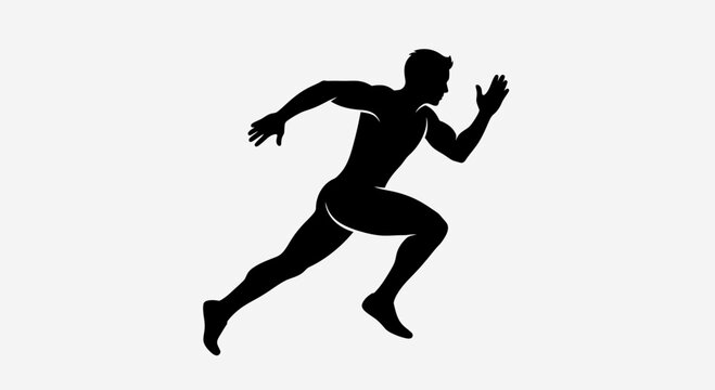 Silhouette of a male runner sprinting on white background