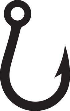 Fishing hook icon in solid black vector style