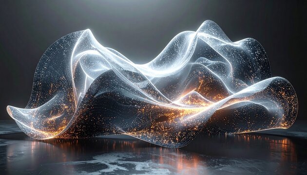 Elegant Futuristic Computational Structure with Flowing Digital Particles