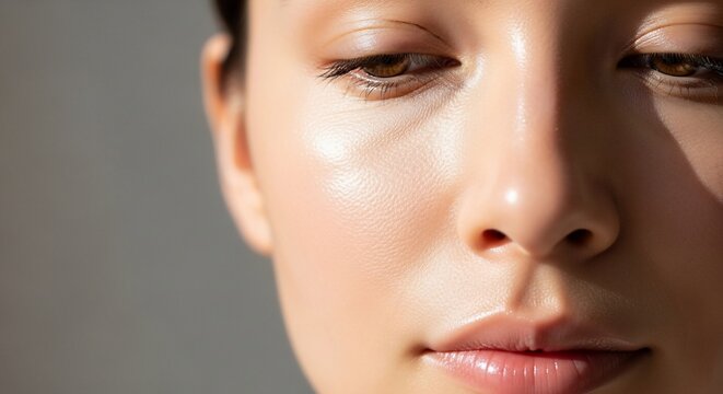 Womans face illuminated by sunlight
