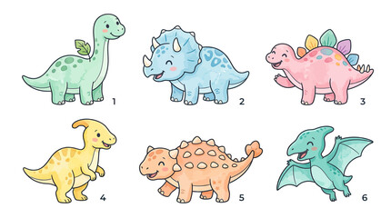 Cute prehistoric dinosaur characters in soft pastel colors © Cahya
