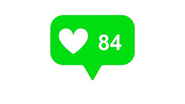Animated Social Media Like Counter Notification Pop Up Graphic Showing Rapid Engagement Growth From Twenty Four To One Hundred Likes On A Bright Green Background. 4k video