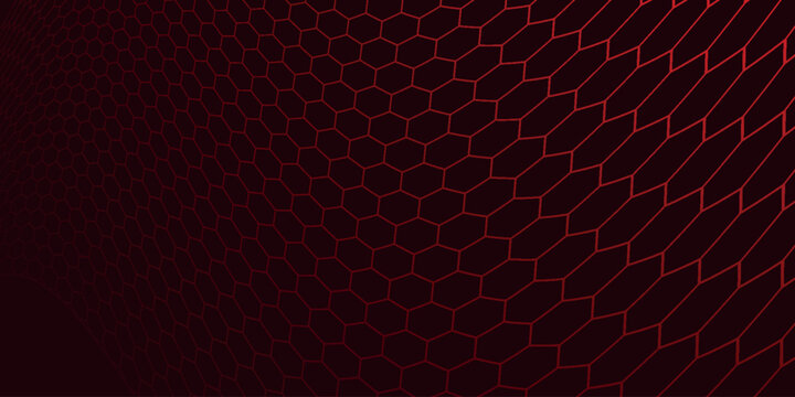 Abstract techno background with glowing red hexagon line pattern decoration. Modern design with honeycomb concept. Futuristic mesh style line element pattern with empty space for text. EPS. 2