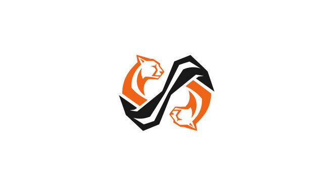 Abstract Tiger Head Logo Design with Curved Lines.