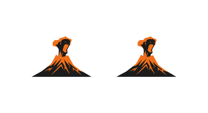 Two erupting volcanoes with glowing lava.