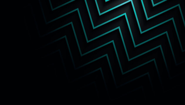 Dark abstract background with glowing neon blue stripes. Minimalist design with zigzag lines and elegant shadow effects. Modern business vector illustration. VOL. 2