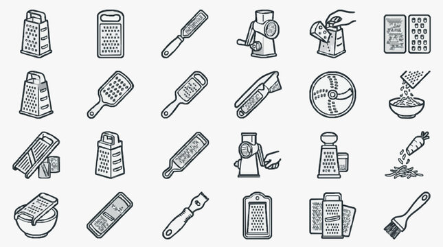 Assorted Kitchen Grating and Prep Tools Illustration