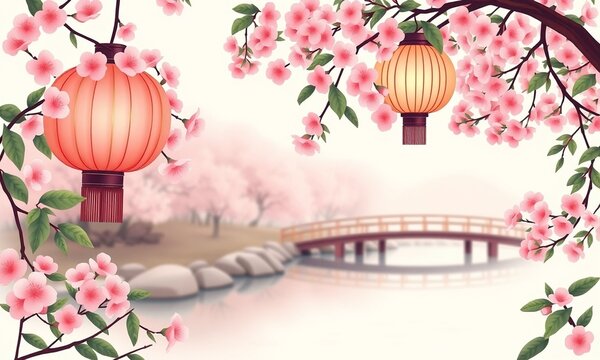 Japanese Lanterns Garden Scene
