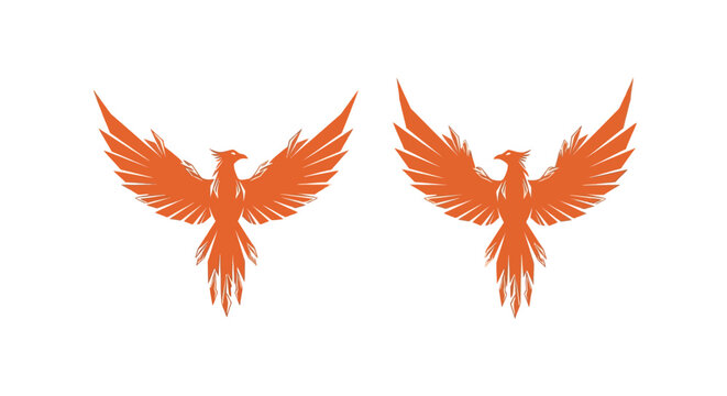 Two fiery phoenix birds with outstretched wings.