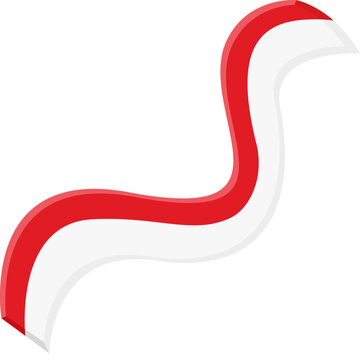 Dynamic red and white waving ribbon element of Indonesian flag colors isolated