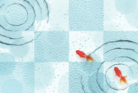 Goldfish swimming in a cool water ripple pattern