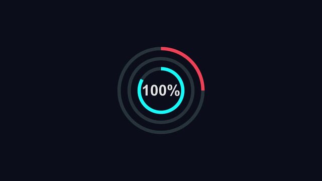 Animated 100 percent circular progress bar loading ui for digital interface animation 4k
