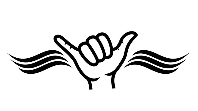 Shaka Hand Sign with Stylized Ocean Waves Illustration
