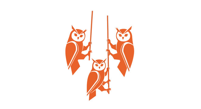 Three orange owls perched on a branch illustration.