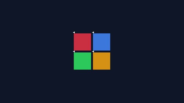 Minimalist motion four colorful squares merging together on dark animation 4k background, motion abstract