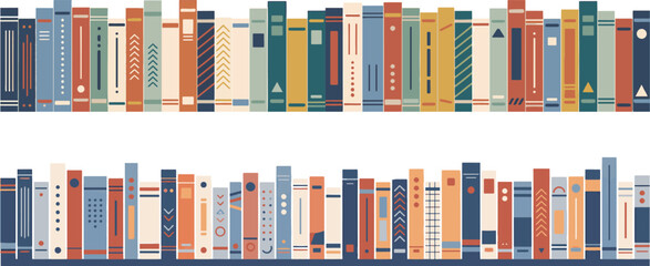 Collection of colorful old library books arranged in neat rows on bookshelves for academic or education concepts with non fiction bookshelf education literature learning academic knowledge © Kanon Islam