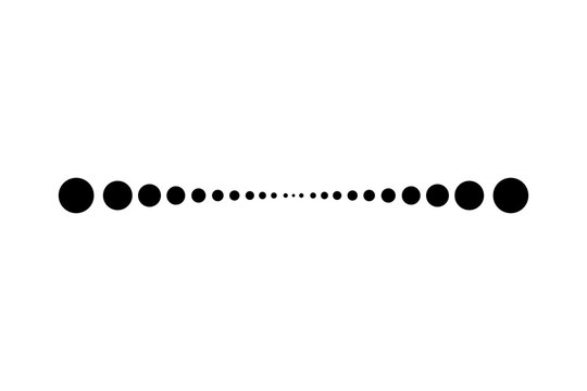 Increasing size black circles forming a continuous line with subtle gradient effect isolated on transparent background