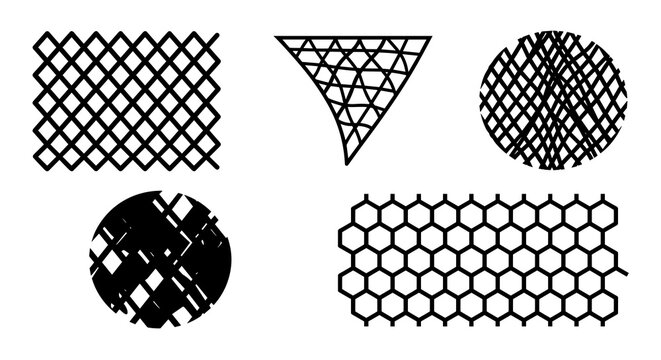 Fishing net patterns and geometric mesh icons set